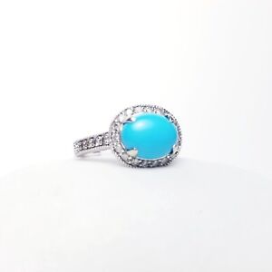 14k Turquoise and Diamond Ring Cabochon Turquoise w/ .50CTW - Good Condition