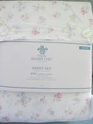 NEW Simply Shabby Chic Candy White Pink Green Blue Floral Sheet Set - Queen  - Image 1 of 4