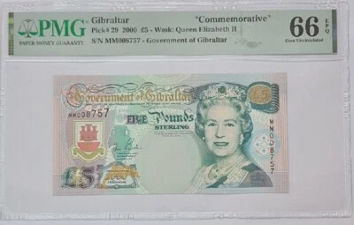 2000 GIBRALTAR "COMMEMORATIVE" £5 PMG66 EPQ GEM UNC【P-29】@Low S/N@ - Image 1 of 4