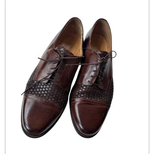 Johnston & Murphy Ellsworth cap-toe oxford dress shoes brown woven Italian 10.5 - Picture 1 of 7