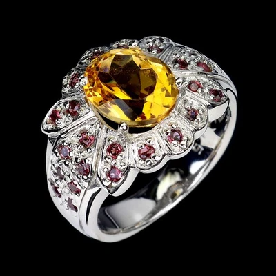 Anillo de plata de ley 925 ovalado citrino 10x8 mm rodolita piedras preciosas joyería tamaño 7 Foto 1 de 4