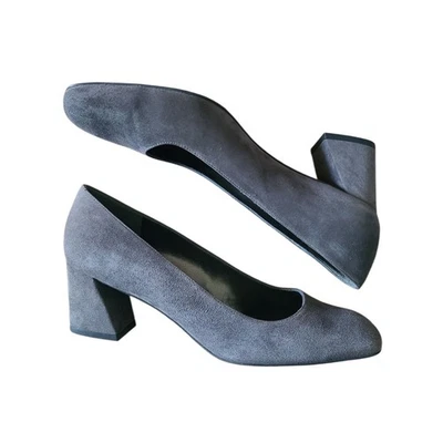 Женские замшевые туфли-лодочки на блочных каблуках Stuart Weitzman Mary серые размер 9,5 M - Изображение 1 из 4