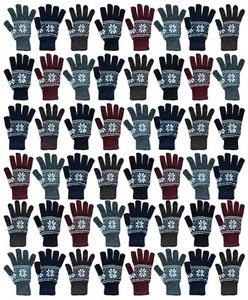 48 PK Yacht & Smith Mens Snow Flake Thermal Winter Gloves-Knitted Stretch Gloves - Picture 1 of 6