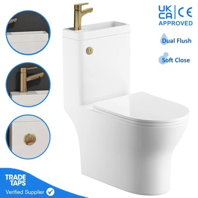 TRADETAPS Toilet Basin Combo 2in1 Combined Sink Space Saving Cloakroom Round - Brass Tap