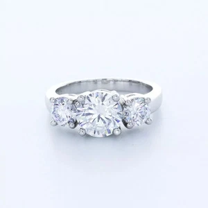Classic 3-Stone Engagement Ring Platinum 4.43 CT Round Lab-Grown Diamond D VS2 - Picture 1 of 5