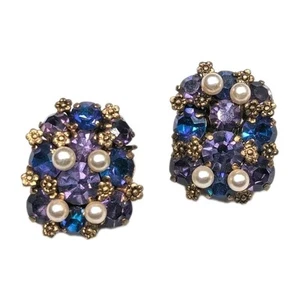 Pendientes de clip de perlas de imitación asimétricos de diamantes de imitación azul púrpura de colección AUSTRIA *LEER - Imagen 1 de 11