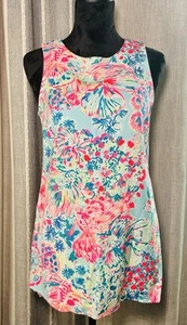 Top tunica senza maniche Lilly Pulitzer Donna cravatte laterali Koi Fish floreale rosa S usato in ottime condizioni - Foto 1 di 8