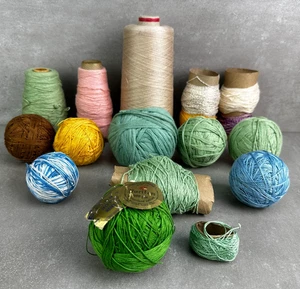 Vintage Puritan Mechanized Cotton Fall River,MA Green + Cone /Thread Yarn Balls - Picture 1 of 14