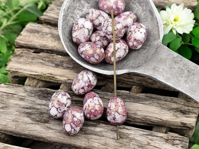 10x8mm Rosa Picasso Brillo Lavado Alabastro Vidrio Checo Pera Cuentas Gotas-20 Cuentas Foto 1 de 4