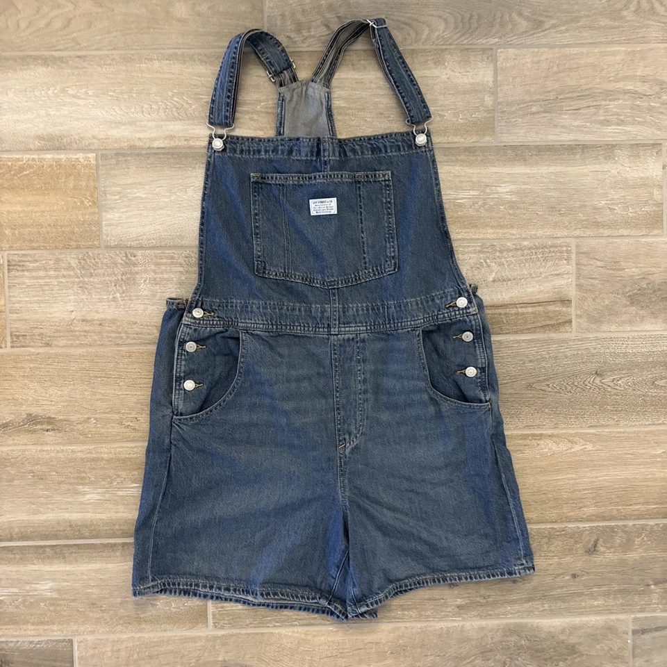 Levis Bib Overalls Shortalls Women Size XL Blue Jean Two Horse Red Tab Denim