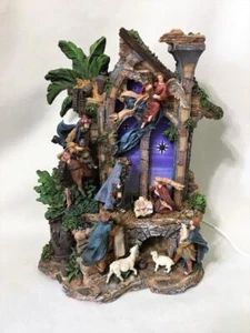 WEIHNACHTEN 1 Stck. HARZ KRIPPE BELEUCHTETES BUNTGLASFENSTER VINTAGE 10"X8" - Bild 1 von 5
