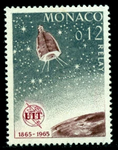 1965 ITU,"Relais" Satellit, Globus, Weltraum, Planet, Monaco, Mi.800, MNH - Bild 1 von 2
