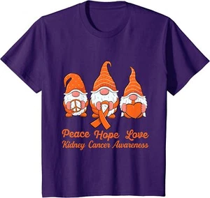 Cute Gnomes Orange Ribbon Kidney Cancer Awareness Youth Unisex T-shirt - Picture 1 of 8