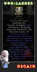 Diablo 2 D2R SC⭐️Non-Ladder⭐️Made Spirit Monarch Shield⭐️PC/SWITCH/PS - Picture 1 of 1