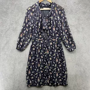 Boden Kleid Damen UK 10 L blau geblümt 100% Seide Knopfleiste Bindeband Ausschnitt Anlass - Bild 1 von 12