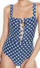 New Onia Blue White Raquel Lace Up Front Gingham One Piece Swimsuit Size Xs