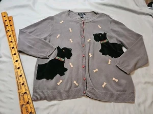 Extra Point Sweater Size 2X XXL GRAY BLACK Scottie Dogs Cardigan Knit Bones Top - Picture 1 of 12