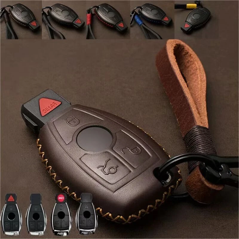 Funda protectora de cuero real para llavero de coche para Mercedes Benz C E CLA ML GLK AMG Foto 1 de 4