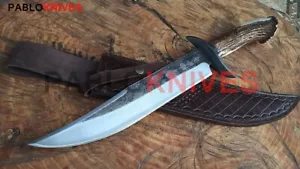 Cuchillo Bowie de Caza de Acero J2 Forjado a Mano Premium Raro 17" Corona Ciervo Cuerno Mango - Imagen 1 de 1