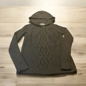 Athleta Black Long Sleeve Knitted Threaded Designed Hoodie Sweater Womens Sz Lg - Picture 1 of 8