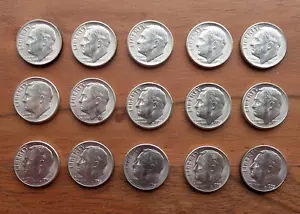 Lot of 15 unc United States silver Roosevelt Dimes - 1955 -S Uncirculated - Picture 1 of 12