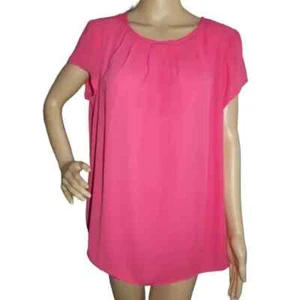 Covington Blouse XL Coral Pink Short Sleeve Pleated Round Neck Lightweight top - Picture 1 of 9