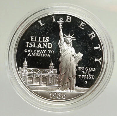 1986S UNITED STATES Ellis Island Statue of Liberty NY Proof Silver $ Coin i94795 - Image 1 of 3