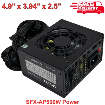 Fuente de alimentación Apevia SFX-AP500W Mini ITX Solution/Micro ATX/SFX 500W, CPU de 8 pines Foto 1 de 4