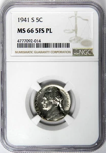 1941-S JEFFERSON NICKEL 5 FULL STEPS SUPER GEM NGC MS66 5FS PL ~ RARE PROOFLIKE! - Picture 1 of 4