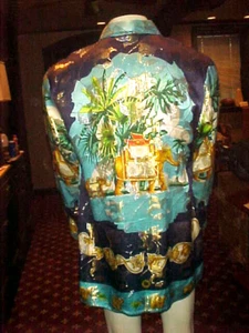 VINTAGE MENS JOEY RICHI BLACK LABEL SAFARI THEME METALLIC SILK SHIRT LARGE SLIM - Picture 1 of 15