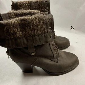 JUSTFAB "Wynne " brown sweater lined lace up mid calf high booties size 8 - Picture 1 of 8