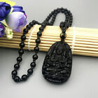 Obsidian Stone Buddha Beads Chain Necklace Imitate Jade Buddhism Jewelry Gs