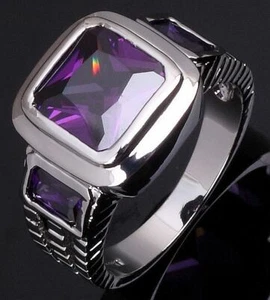 Größe 8-12 Herrenschmuck lila Amethyst Weißgold gefüllt Percious Ring - Bild 1 von 5