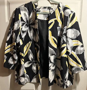 Alfred Dunner Woman Open Front Blazer Jacket Black & Yellow Floral Plus Size 24W - Picture 1 of 3