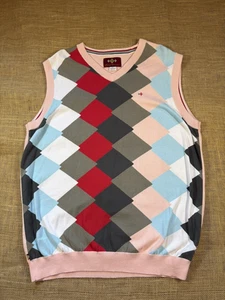 Russell Simmons Men's 100% Cotton Pink Argyle V-Neck Sweater Vest Golf Size 2XL - Picture 1 of 5