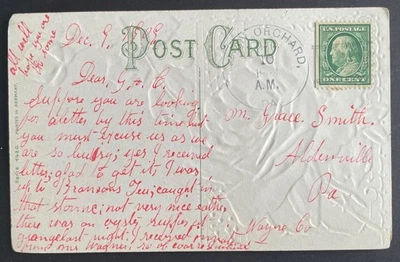Indian Orchard (SCARCE DPO), PA Post Card mailed Dec 10, 1909 to Aldenville, PA - Image 1 of 2