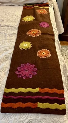 Crate & Barrel Table Runner Wool Cotton Blend Floral Applique Measures 14X60.  - Image 1 of 4