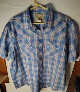 Wrangler Western Pearl Snap Hemd blau kariert mit Silberfaden Gr. 2XL - Bild 1 von 5
