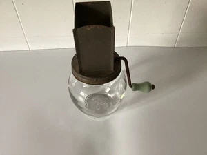 Vintage Hazel Atlas Nut Grinder 5935 Glass Jar w/ Wooden Hand Crank Metal Lid - Picture 1 of 6