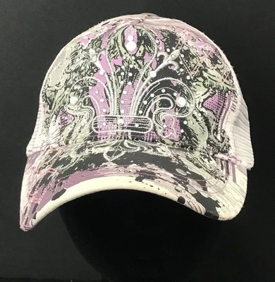 GORRA CHIC PÚRPURA CAMIONERO MALLA-BACK RAMPAGE FLOR-DE-LIS BLING DE L.O.G.A. MODA Foto 1 de 4