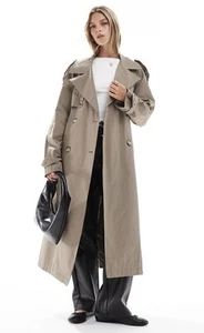 Bershka maxi trench coat in khaki Beige Size S BNWT - Picture 1 of 13