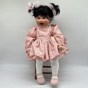 Vintage Porcelain Black Hair Brown Eyed Girl Doll W/ Chair!  - Picture 1 of 24