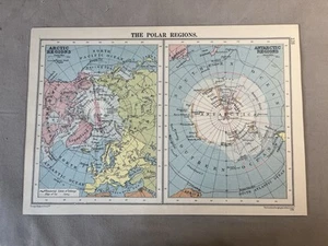 The Polar Regions : Arctic and Antarctic Maps - 1935 Vintage Coloured Paper Map - Picture 1 of 4