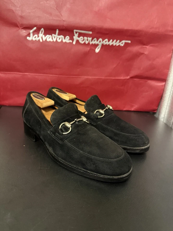 Gucci men's shoes slip on black suede gancini horse bit loafers SZ 8.5  $1220 - Image 1 of 4