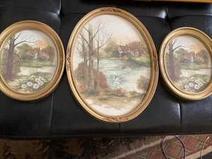 Vtg Homco Oval Wall Pictures 3 Pc Home Interior USA Landscape Swan Homestead - Picture 1 of 7
