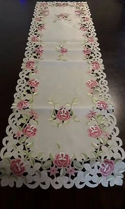 Embroidered Tablecloth Pink Floral Table Runner 15"x52" Table Topper Home Decor - Picture 1 of 3