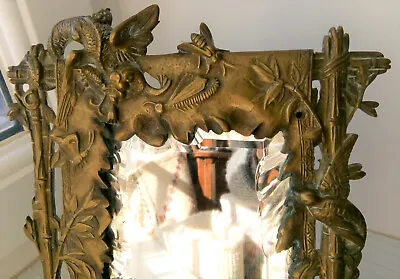 Miroir Bronze Art Nouveau Insectes Animaux Bambous • 245€