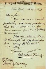 “New York Tribune” Whitelaw Reid Hand Written Letter Dated 1878
