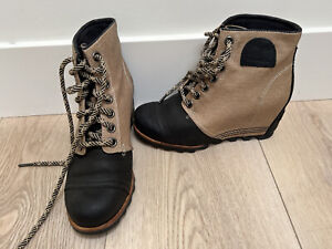 Sorel PDX 1964 Premium Wedge Boots Womens 7.5 Tan Black Heeled Shoes NL2796-012