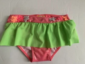 Girl's Bunz Kidz 6X  Bikini Swim  Pink Shimmer Green Ruffle Bottoms - Picture 1 of 4